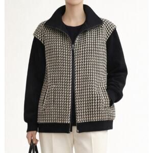 Vintage Preppy Houndstooth Pepita Zip Jacket Wool Structured Shoulders Lorovi 12